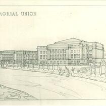 Architectual drawing of Iowa Memorial Union, The University of Iowa, 1920s?