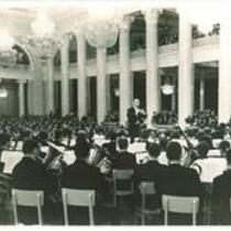 Frederick C. Ebbs conducting University of Iowa Symphony Band at Philharmonic Hall, Leningrad, 1966