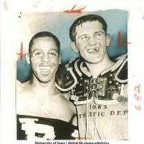 Earl Smith and Jerry Reichow after a win against Michigan State, The University of Iowa, September 25, 1954