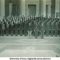 Cadets of Company B-1 on steps of the Old Capitol, The University of Iowa, circa 1943
