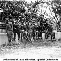 Military officers watching football game on Iowa Field, The University of Iowa, 1918