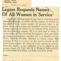 Legion requests name of all women in service