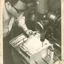 Arnold L. Swails operating precision boring machine, The University of Iowa, April 25, 1972
