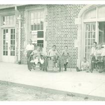 Boys’ ward porch during recreation hour at Children's Hospital, The University of Iowa, 1920